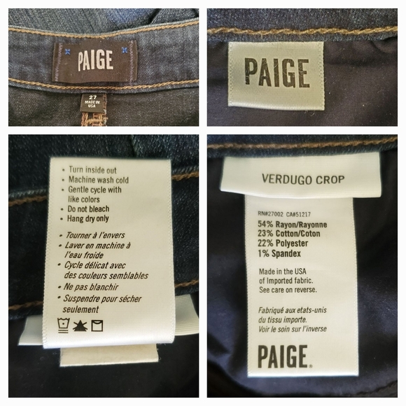 PAIGE Verdugo Crop Dark Wash Stretchy Skinny Jeans Whiskering sz 27 - Picture 4 of 4
